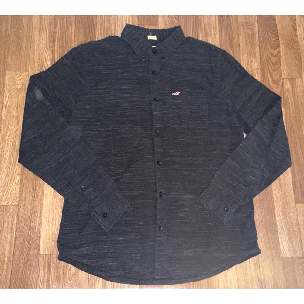 Hollister Mens XL Epic‎ Flex Stretch Button Down Shirt Charcoal Grey Space Dye